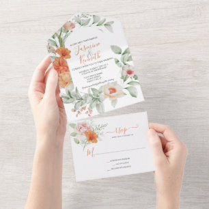 Pfirsichblumenhochzeit in einer Einladung