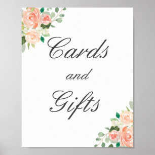 Pfirsichblumenkarten und Geschenke für Hochzeitspo Poster