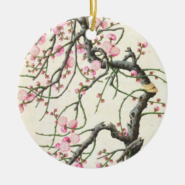 Pfirsichblüte (Farbe auf Papier) Keramikornament (Vorne)