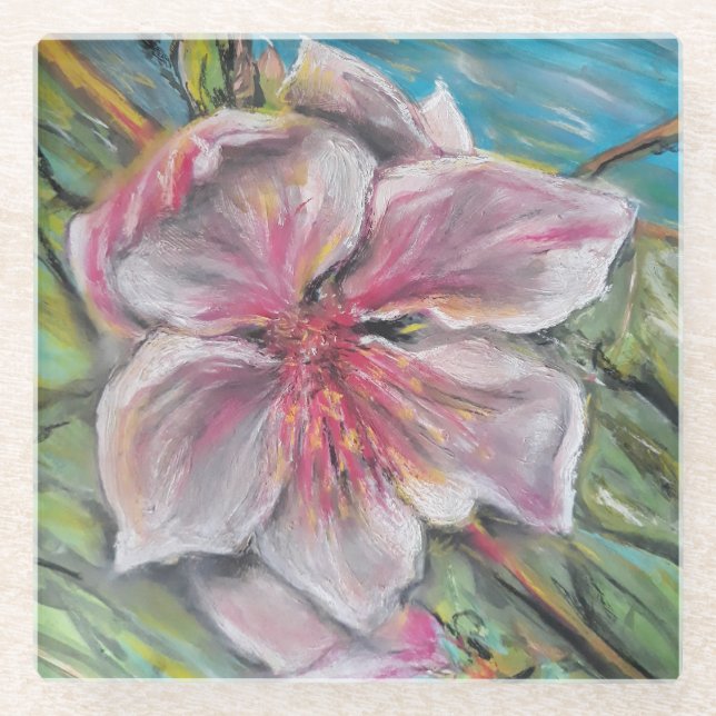 Pfirsichblüte Glasuntersetzer (Vorderseite)