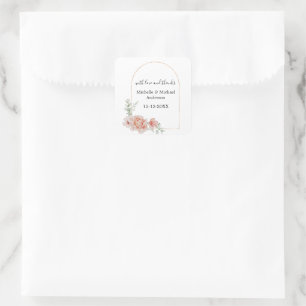 Pfirsichblüten-Aquarell-Bogen-Hochzeitsgeschenk Quadratischer Aufkleber
