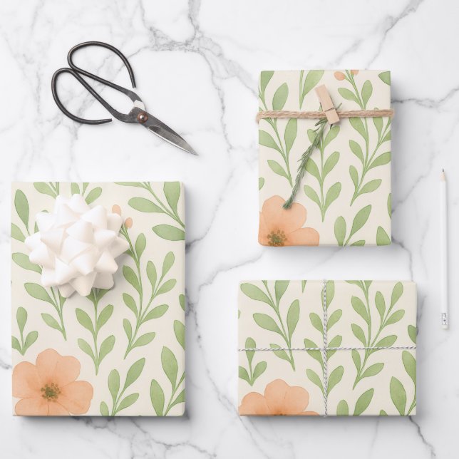 Pfirsichblüten-Aquarell-Geschenkpapier — Elegant Geschenkpapier Set (Vorderseite)