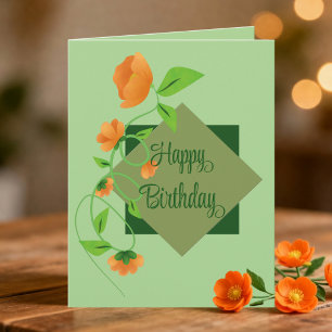 Pfirsichblüten auf grünem Diamant Geburtstag Karte
