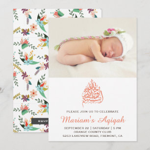 Pfirsichblüten-Baby-Mädchen-Foto-Aqiqah Einladung