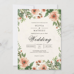 Pfirsichblüten-Bogen Romantische Hochzeit Einladung