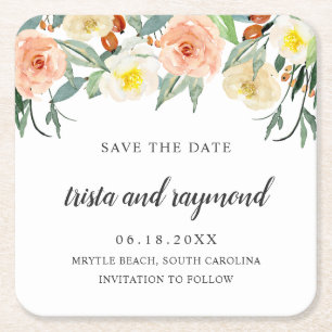 Pfirsichblüten Botanische Aquarell Save the Date Rechteckiger Pappuntersetzer