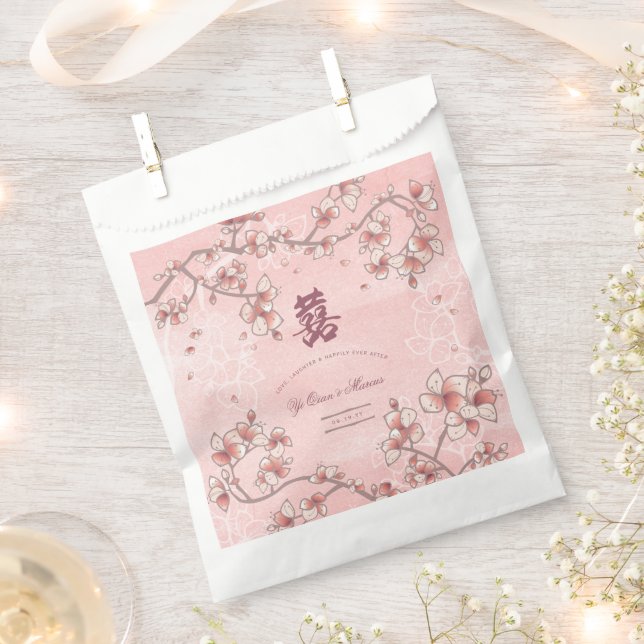 Pfirsichblüten Doppelglücklichkeit chinesische Hoc Geschenktütchen (Ausgeschnitten)