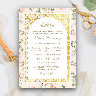 Pfirsichblüten-Goldbogen Muslimische Hochzeit Einladung