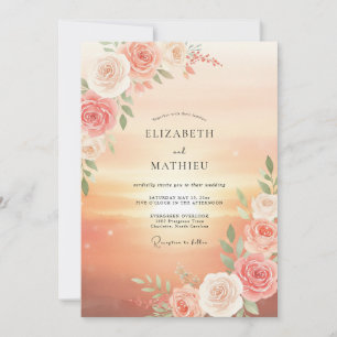 Pfirsichblüten-Hochzeit mit Blumendekor Einladung