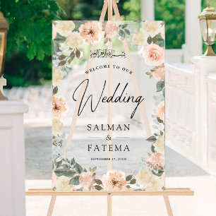 Pfirsichblüten-Muslim-Hochzeit Willkommen Frosted Acrylschild