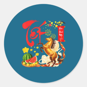 Pfirsichblüten Vietnamesisches Neujahrs-Pferd 2026 Runder Aufkleber