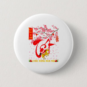 Pfirsichblüten Vietnamesisches Neujahrsfest Pferd Button