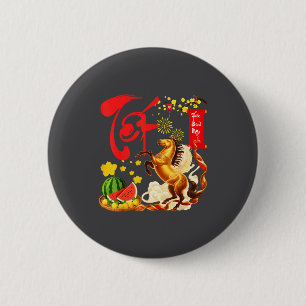 Pfirsichblüten Vietnamesisches Neujahrsfest Pferd Button