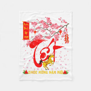 Pfirsichblüten Vietnamesisches Neujahrsfest Pferd  Fleecedecke