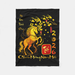 Pfirsichblüten Vietnamesisches Neujahrsfest Pferd  Fleecedecke