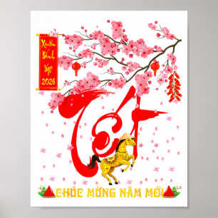 Pfirsichblüten Vietnamesisches Neujahrsfest Pferd Poster