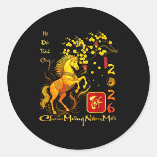 Pfirsichblüten Vietnamesisches Neujahrsfest Pferd Runder Aufkleber