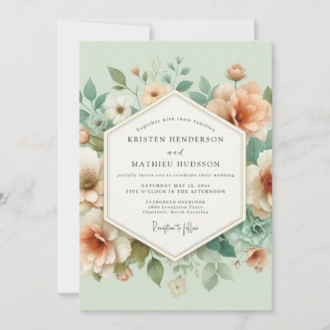 Pfirsichblüten-Wiesen-Hochzeit Einladung (Vorderseite)