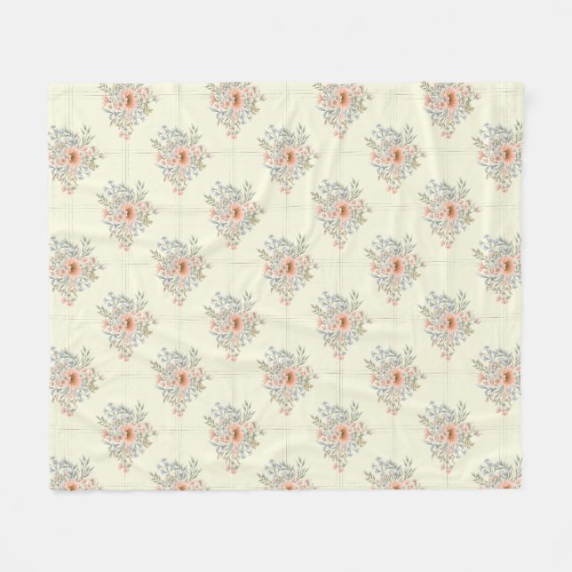 PfirsichblütenBouquets auf gepunktetem Gitter Fleecedecke (Vorderseite (Horizontal))