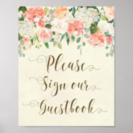 Pfirsichblütenhochzeit Gästebuch-Elfenbein Poster