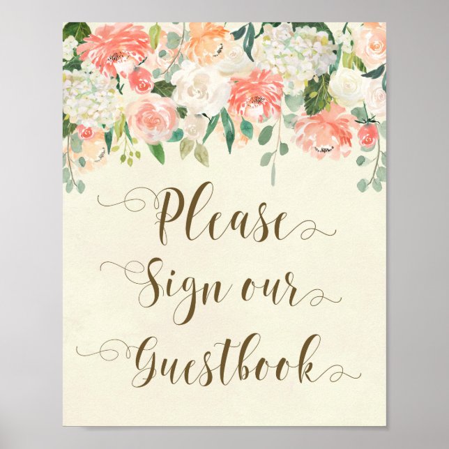 Pfirsichblütenhochzeit Gästebuch-Elfenbein Poster (Vorne)