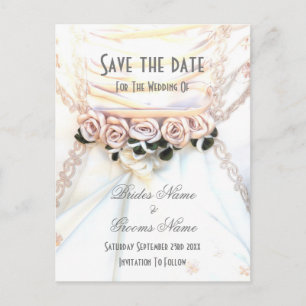 Pfirsichblütenkleid Rose Hochzeitskleid Save the D Ankündigungspostkarte