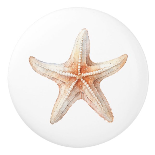 Pfirsichcreme Starfish vom tropischen Strand Keramikknauf (Vorderseite)