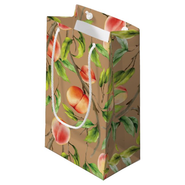 Pfirsiche am Baum Kleine Geschenktüte (Vorderseite Schrägansicht)
