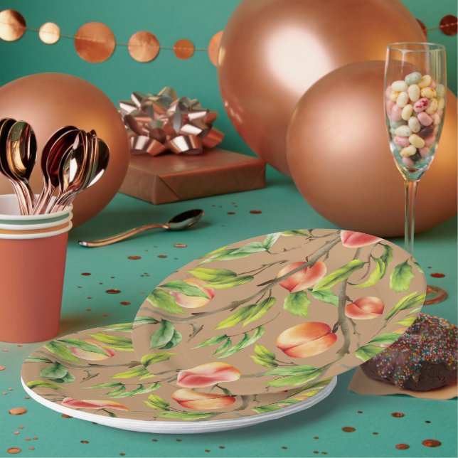 Pfirsiche am Baum Pappteller (Multi)
