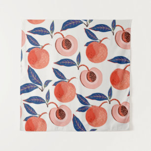 Pfirsiche Apricot Blätter Creme Background Wandteppich