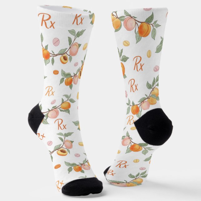 Pfirsiche, Aprikosen und Pillen Pharmacy Socken (Gewinkelt)