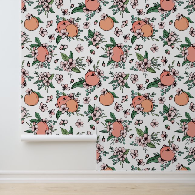 Pfirsiche & Blossom Blumenmuster Tapete (Anwendung)