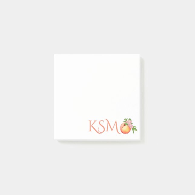 Pfirsiche Blossom Monogram Post it Notes Post-it Klebezettel (Vorderseite)