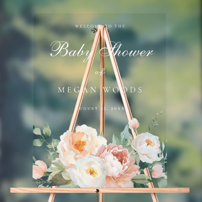 Pfirsiche & Creme Botanische große Babydusche Acrylschild (Neutral)