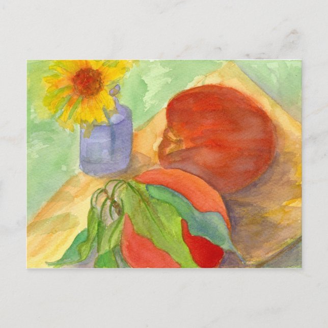 Pfirsiche Fresh Fruit Daisy Blume Watercolor Postkarte (Vorderseite)