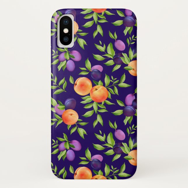 Pfirsiche Pflaumen Lila Niedliches Fruchtmuster Case-Mate iPhone Hülle (Rückseite)