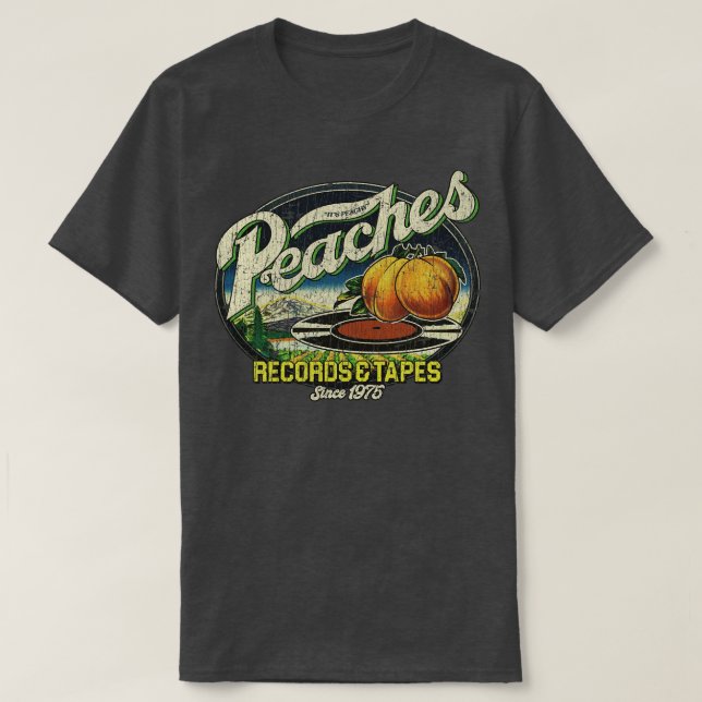 Pfirsiche Platten Tapes 1975 Button 1 T-Shirt (Design vorne)
