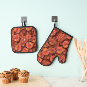Pfirsiche Pot Holder und Oven Mitt Set