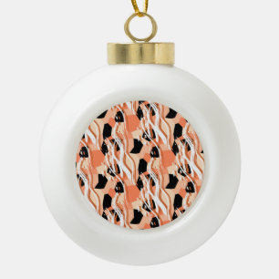 Pfirsiche Schwarz-weißes Abstraktes Muster. Keramik Kugel-Ornament