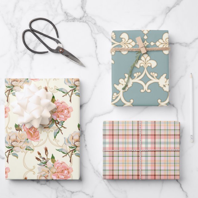 Pfirsiche und Creme-Rose Packpapier Set Geschenkpapier Set (Vorderseite)