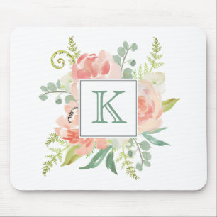 Pfirsiche und cremefarbene Flora mit Monogramm Mousepad