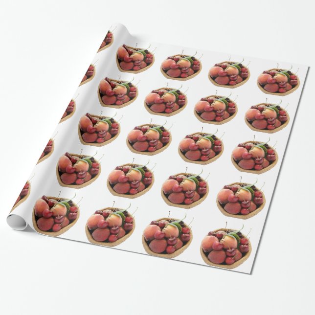 Pfirsiche und KirschPackpapier Geschenkpapier (Ungerollt)