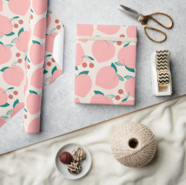 Pfirsiche und Rote Kirschen Fruchtmuster Geschenkpapier