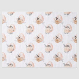 Pfirsicheier und Blume auf der weißen Decoupage Seidenpapier