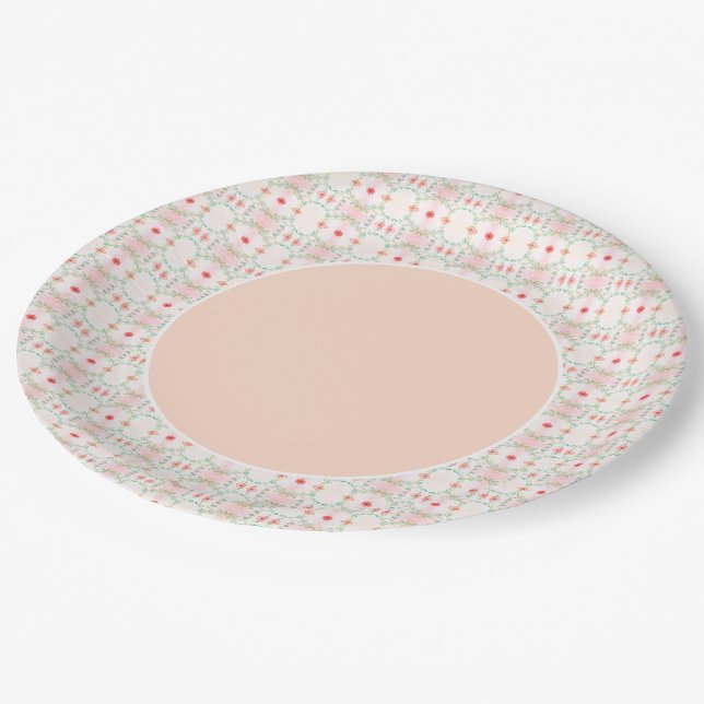 Pfirsichfarben Aquamarin und rosa Pappteller (Schrägansicht)