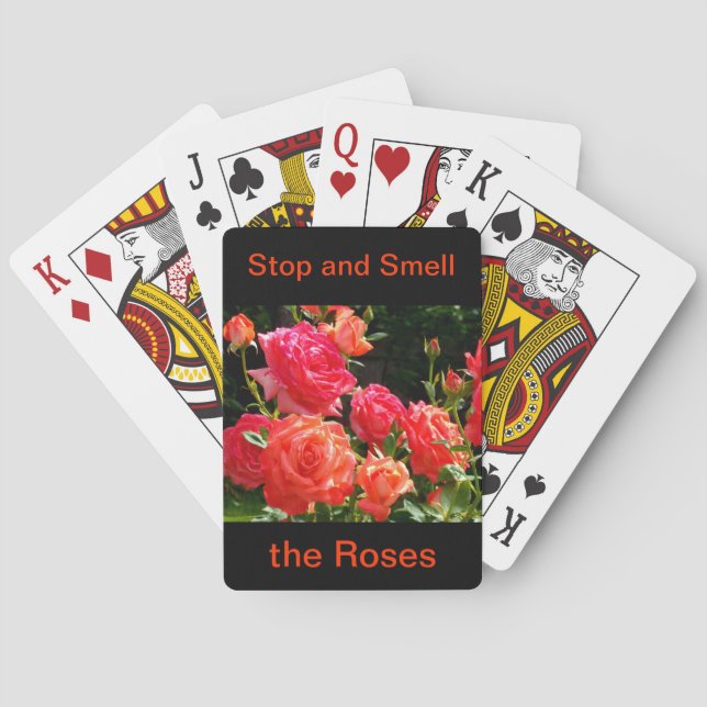 Pfirsichfarben - Stoppen und riechen Sie die Rose Spielkarten (Rückseite)