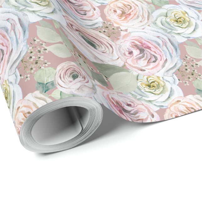 Pfirsichfarbene, blassrosa Rose Geschenkpapier (Rolleneckpunkt)