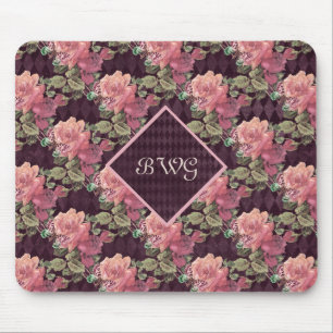 Pfirsichfarbene Blume für das Monogramm Lila Diama Mousepad