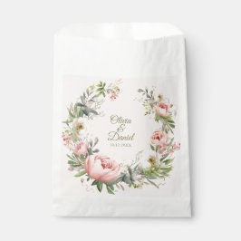 Pfirsichfarbene Blütenhochzeit und Blütenrosa Geschenktütchen