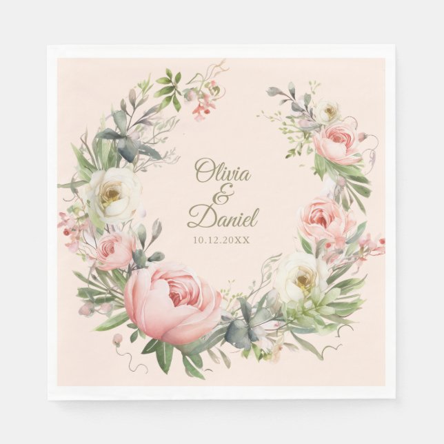 Pfirsichfarbene Blütenhochzeit und Blütenrosa Serviette (Vorderseite)
